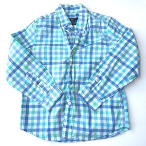 VINEYARD VINES Boys 6 Blue Green Plaid Long Sleeve Whale Button Up Shirt Y5